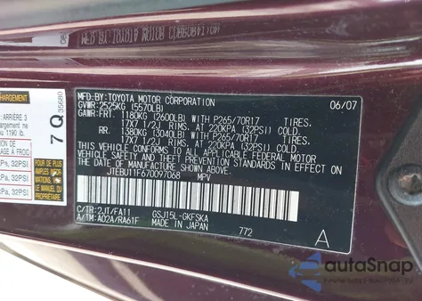 2007 Toyota Fj Cruiser из США, поврежденный, VIN JTEBU11F670097068